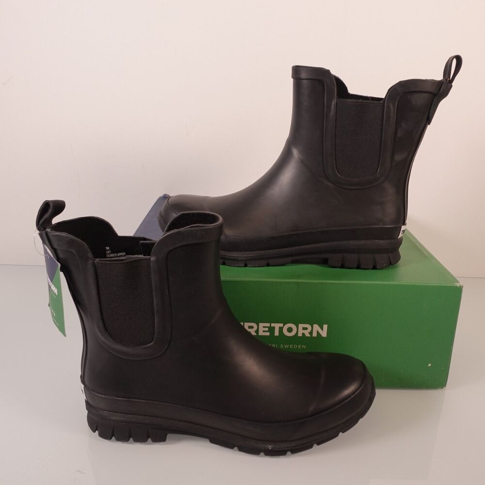 Tretorn Women Lily Chelsea Rain Boots Waterproof Black Matte Slip-On Size 7M US